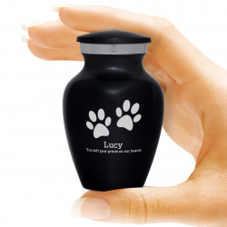 Keepsake Pawprints Pet Cremation Urn - Jet Black