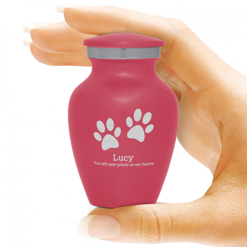 Keepsake Pawprints Pet Cremation Urn - Rose Pink
