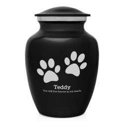 Small Pawprints Pet Cremation Urn - Jet Black