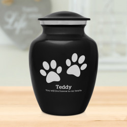 Small Pawprints Pet Cremation Urn - Jet Black