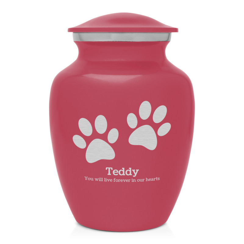 Small Pawprints Pet Cremation Urn - Rose Pink