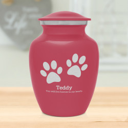Small Pawprints Pet Cremation Urn - Rose Pink