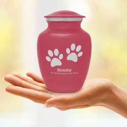 Small Pawprints Pet Cremation Urn - Rose Pink