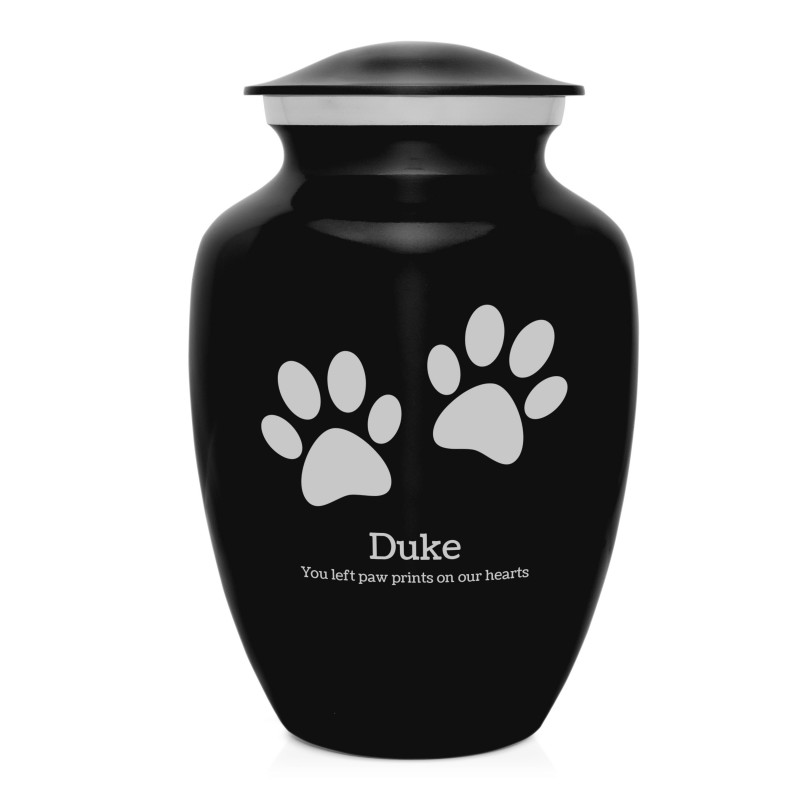 Large Pawprints Pet Cremation Urn - Jet Black