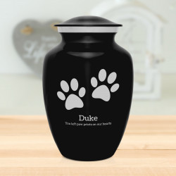 Large Pawprints Pet Cremation Urn - Jet Black