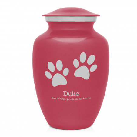 Large Pawprints Pet Cremation Urn - Rose Pink