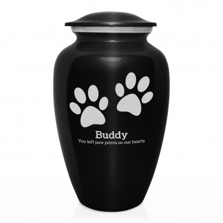 Extra Large Pawprints Pet Cremation Urn - Jet Black