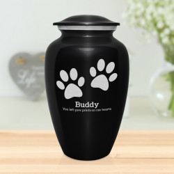 Extra Large Pawprints Pet Cremation Urn - Jet Black