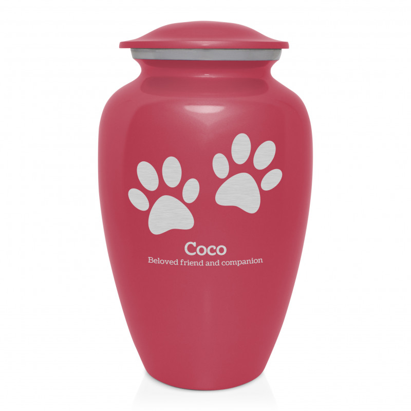 Extra Large Pawprints Pet Cremation Urn - Rose Pink