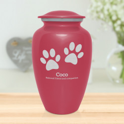 Extra Large Pawprints Pet Cremation Urn - Rose Pink