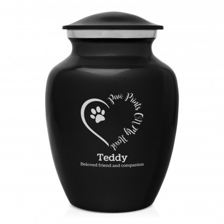 Small Paw Prints On My Heart Pet Cremation Urn - Jet Black