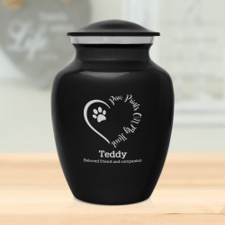 Small Paw Prints On My Heart Pet Cremation Urn - Jet Black