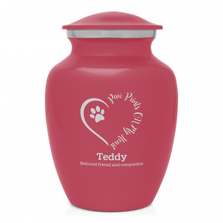 Small Paw Prints On My Heart Pet Cremation Urn - Rose Pink