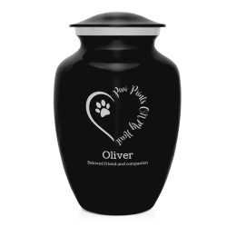 Large Paw Prints On My Heart Pet Cremation Urn - Jet Black