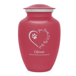 Large Paw Prints On My Heart Pet Cremation Urn - Rose Pink