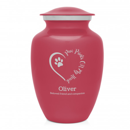 Large Paw Prints On My Heart Pet Cremation Urn - Rose Pink
