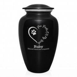 Extra Large Paw Prints On My Heart Pet Cremation Urn - Jet Black