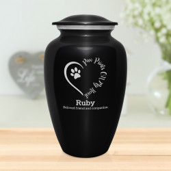 Extra Large Paw Prints On My Heart Pet Cremation Urn - Jet Black
