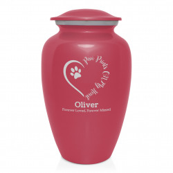 Extra Large Paw Prints On My Heart Pet Cremation Urn - Rose Pink