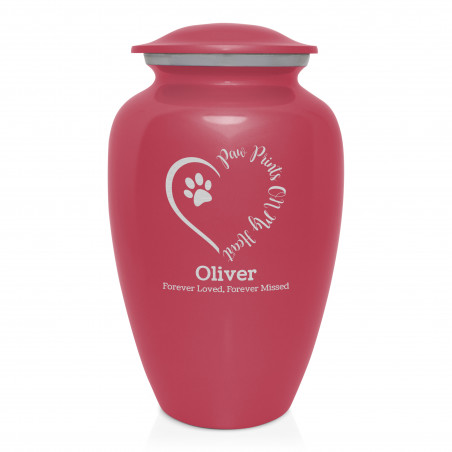 Extra Large Paw Prints On My Heart Pet Cremation Urn - Rose Pink