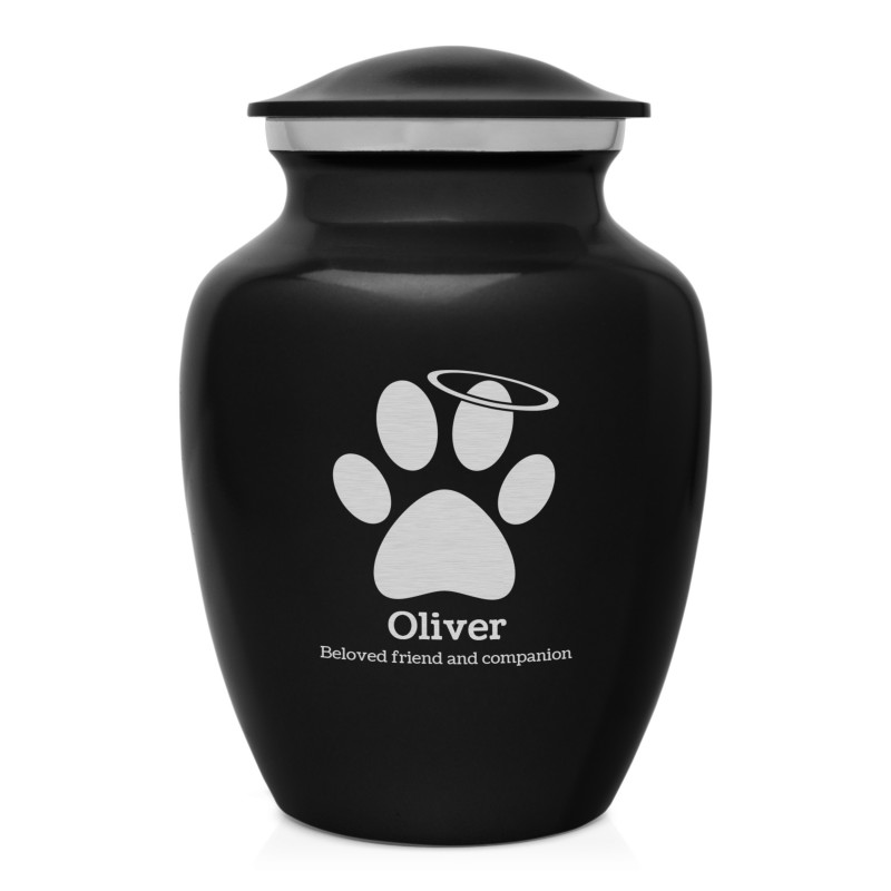 Small Angel Paw Pet Cremation Urn - Jet Black