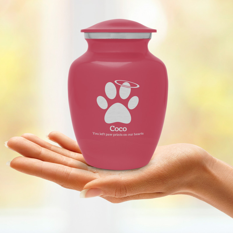 Small Angel Paw Pet Cremation Urn - Rose Pink
