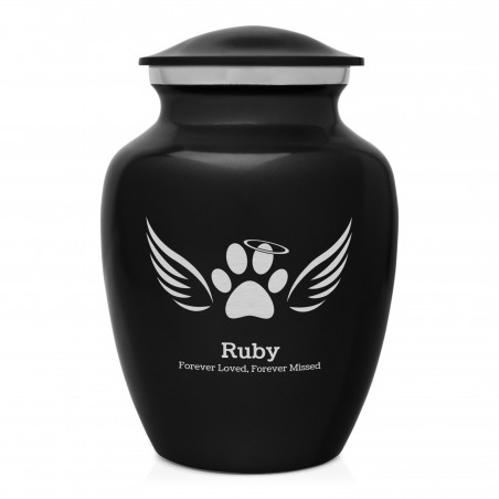 Small Angel Wings Pet Cremation Urn - Jet Black