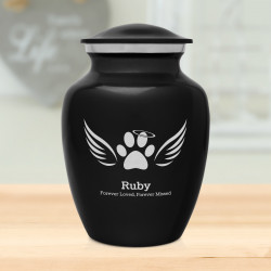 Small Angel Wings Pet Cremation Urn - Jet Black