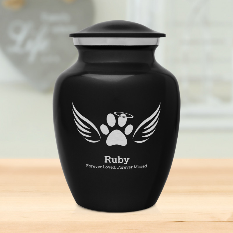 Small Angel Wings Pet Cremation Urn - Jet Black