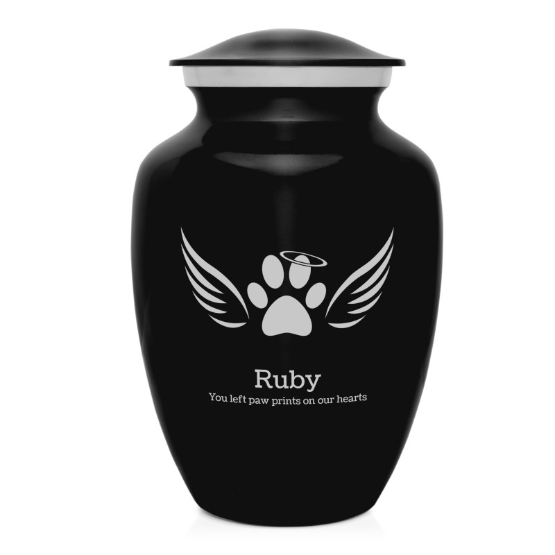 Large Angel Wings Pet Cremation Urn - Jet Black