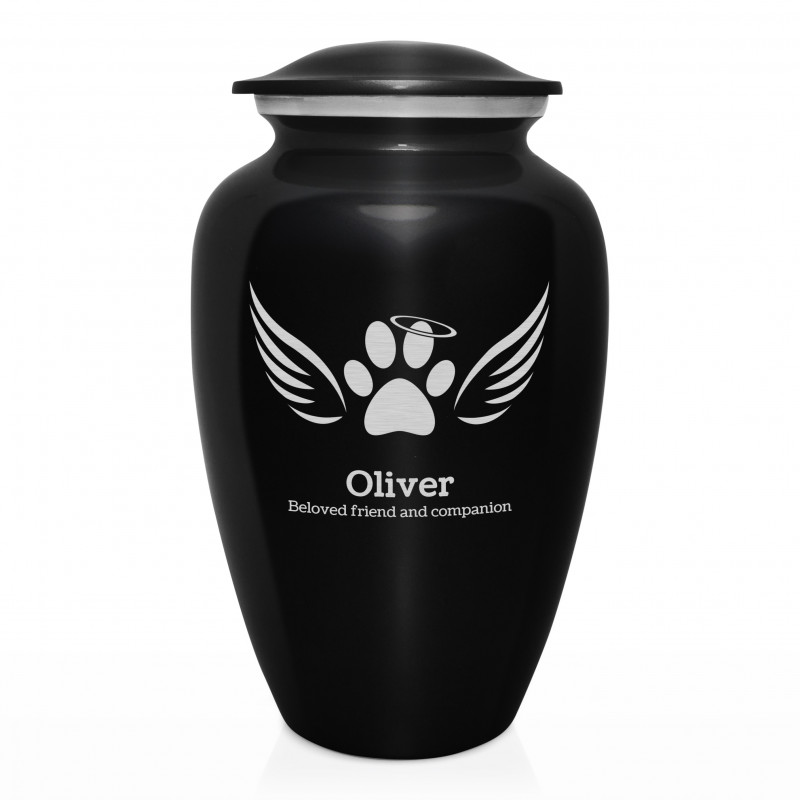 Extra Large Angel Wings Pet Cremation Urn - Jet Black