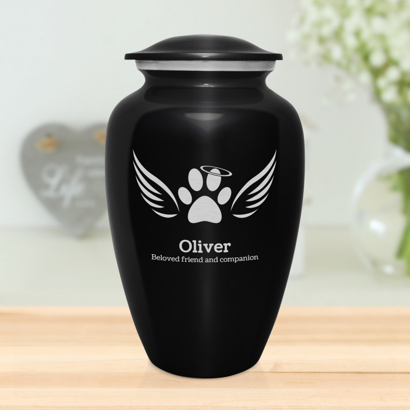 Extra Large Angel Wings Pet Cremation Urn - Jet Black