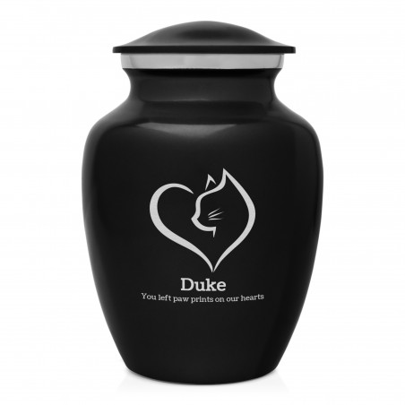 Small Loving Cat Pet Cremation Urn - Jet Black