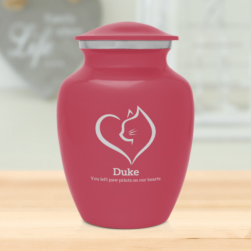 Small Loving Cat Pet Cremation Urn - Rose Pink