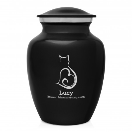 Small Cat Silhouette Pet Cremation Urn - Jet Black