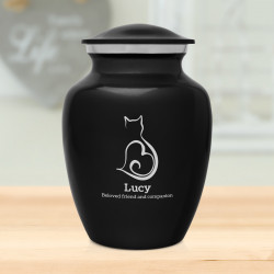 Small Cat Silhouette Pet Cremation Urn - Jet Black