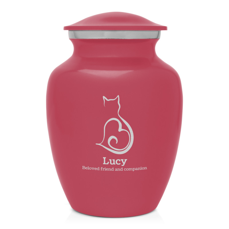 Small Cat Silhouette Pet Cremation Urn - Rose Pink