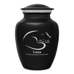 Small Sleeping Cat Pet Cremation Urn - Jet Black