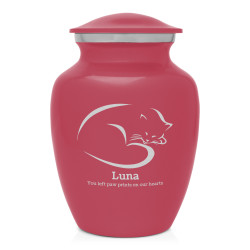 Small Sleeping Cat Pet Cremation Urn - Rose Pink