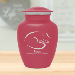 Small Sleeping Cat Pet Cremation Urn - Rose Pink