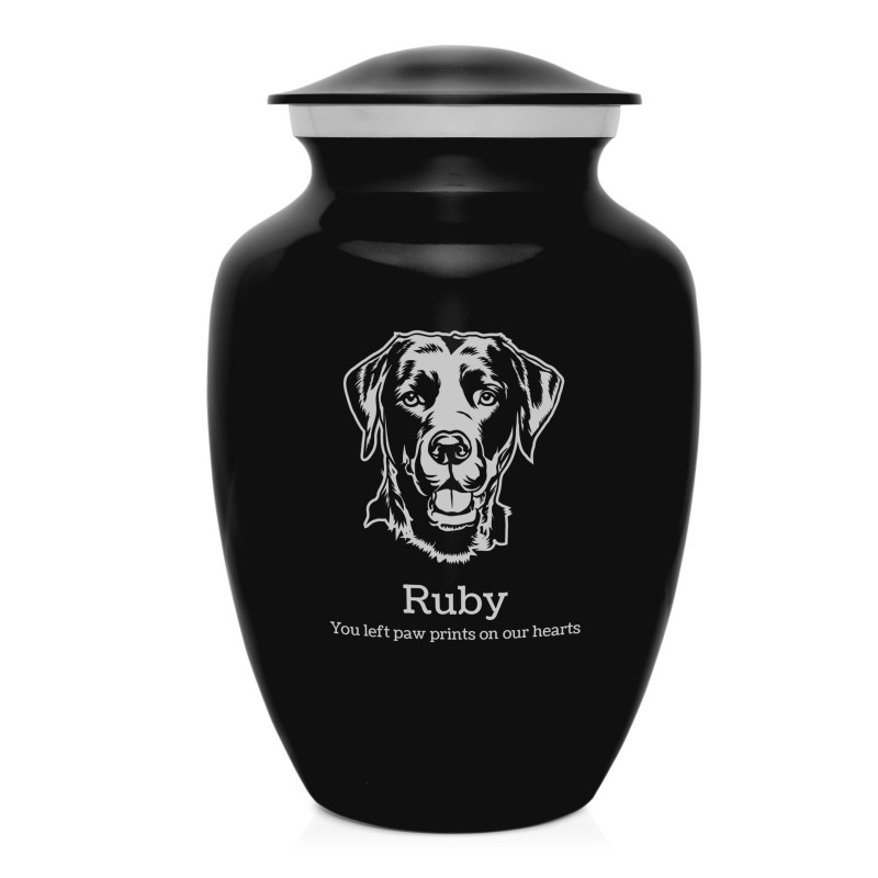 Large Black Lab Pet Cremation Urn - Jet Black