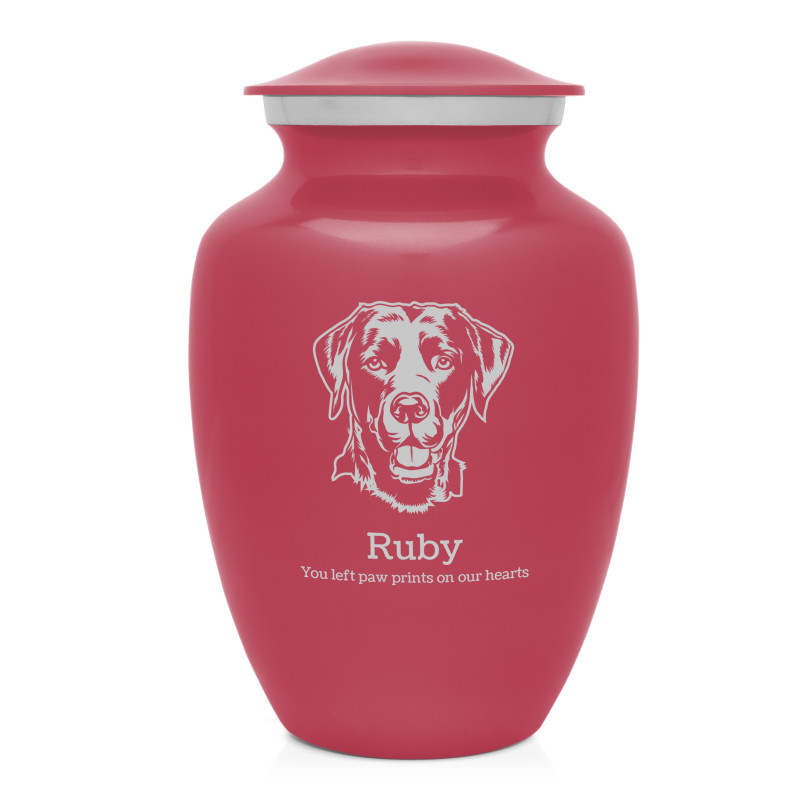Large Black Lab Pet Cremation Urn - Rose Pink