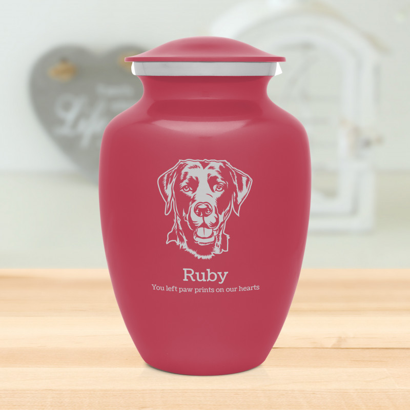 Large Black Lab Dog Cremation Urn - Rose Pink