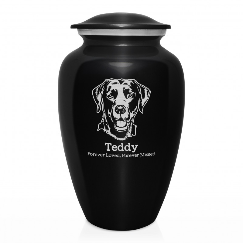 Extra Large Black Lab Pet Cremation Urn - Jet Black