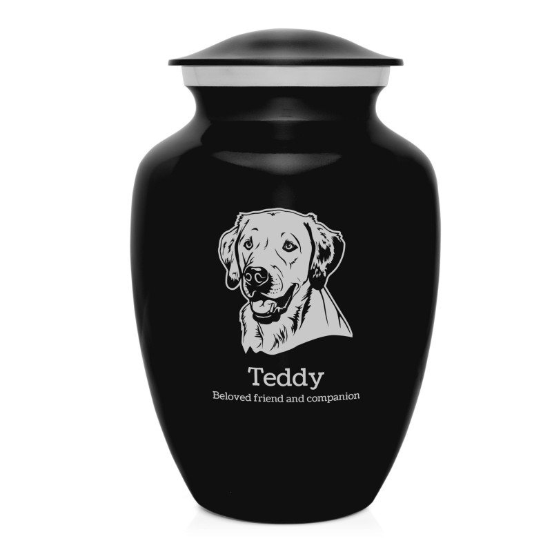 Large Yellow Lab Pet Cremation Urn - Jet Black
