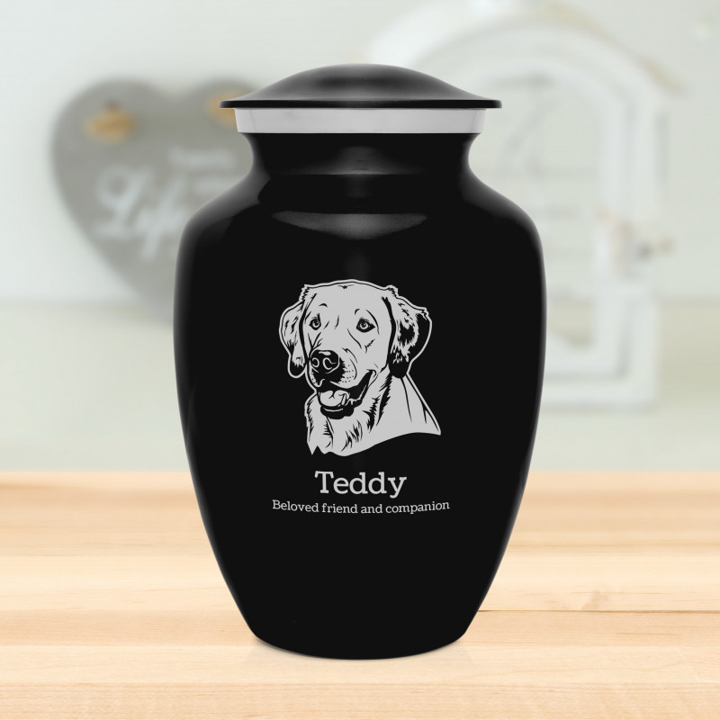 Large Yellow Lab Dog Cremation Urn - Jet Black