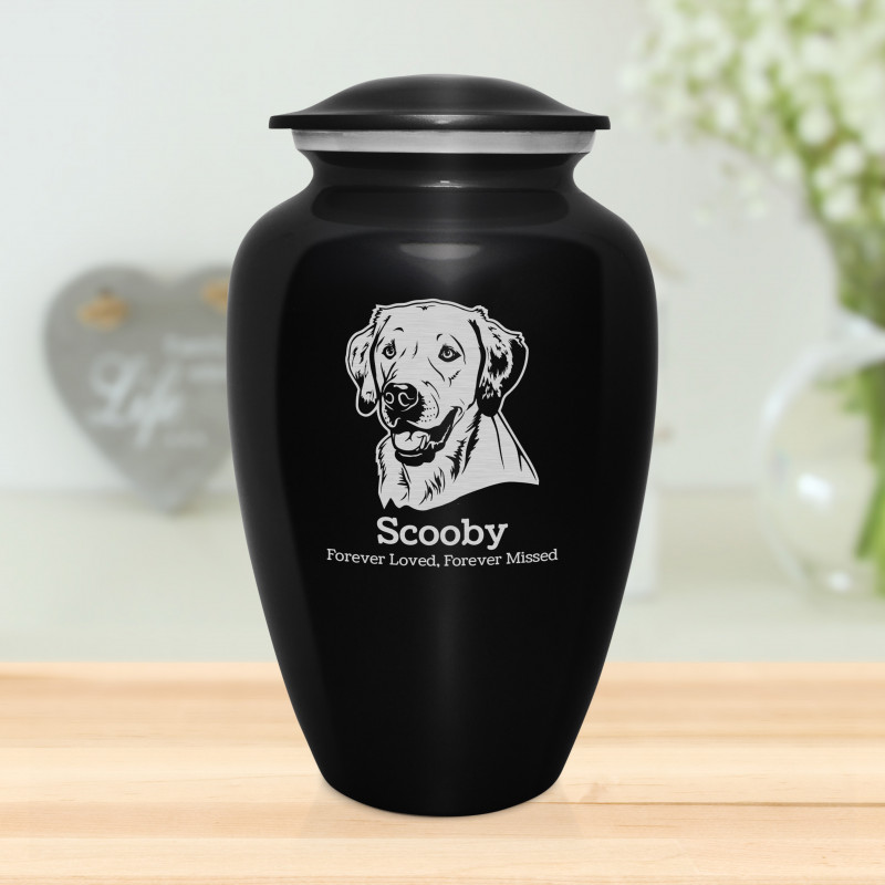 Extra Large Yellow Lab Dog Cremation Urn - Jet Black
