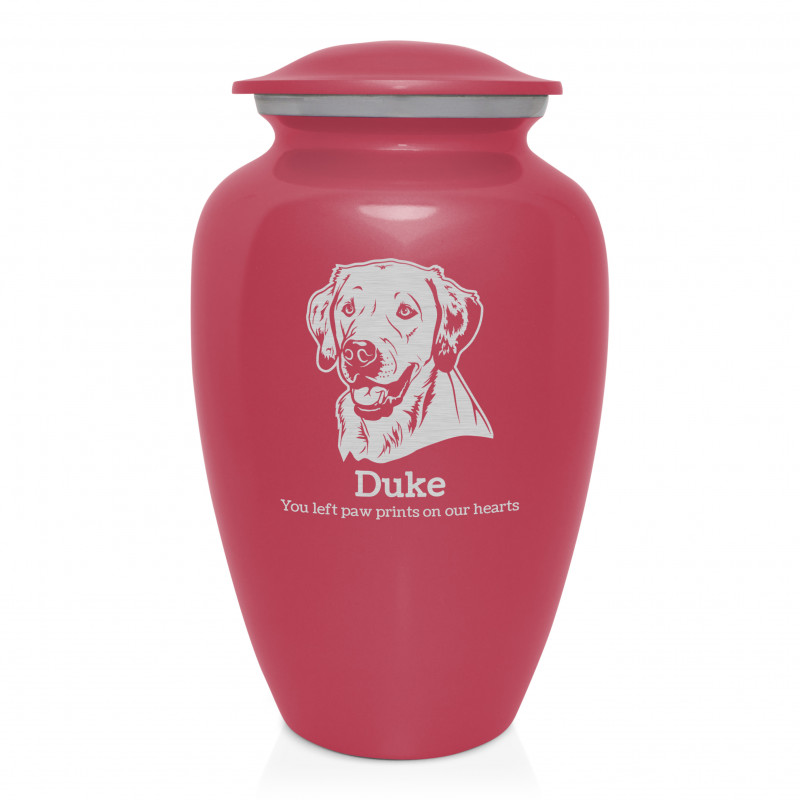 Extra Large Yellow Lab Pet Cremation Urn - Rose Pink