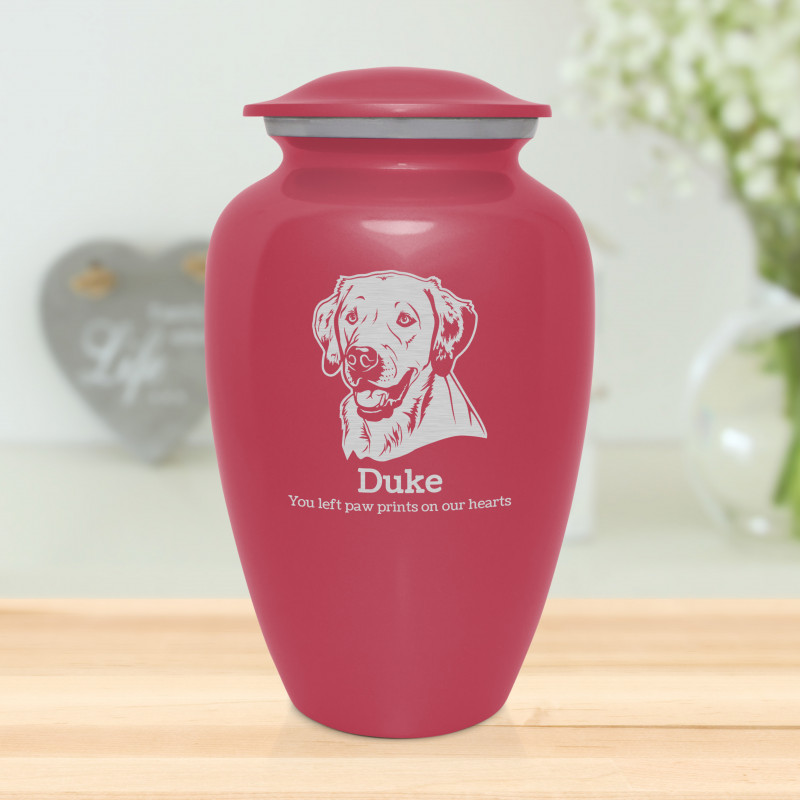 Extra Large Yellow Lab Dog Cremation Urn - Rose Pink