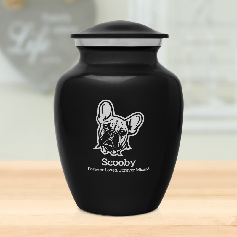 Small French Bulldog Dog Cremation Urn - Jet Black